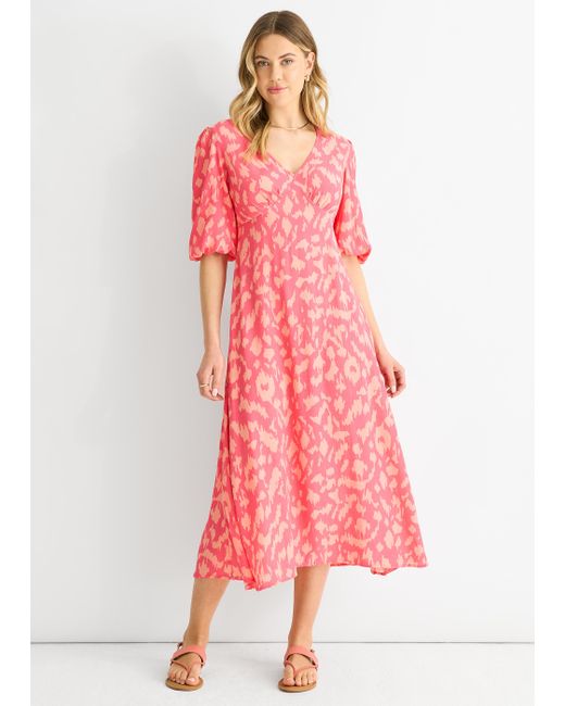 Gini London Pink Animal Print Viscose Midi Dress