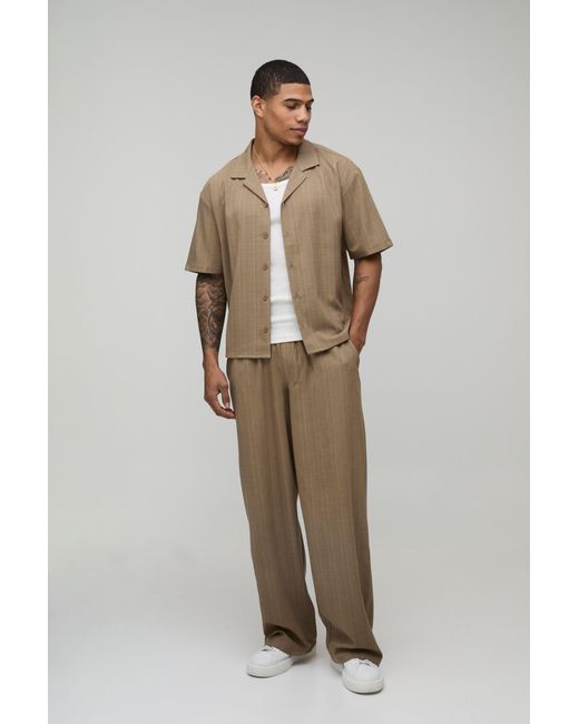 BoohooMAN Gray Checked Oversized Boxy Shirt & Baggy Trouser Set for men