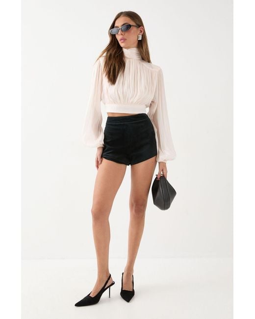 MissPap Black Premium Structured Velvet Hotpant