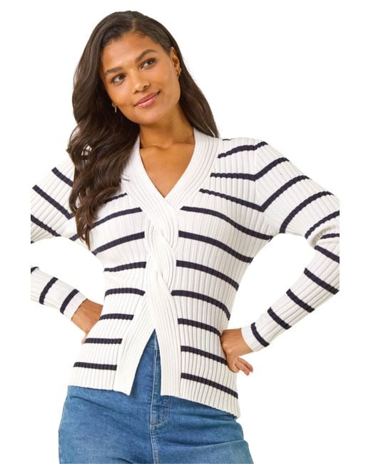 Roman White Cable Split Detail Rib Jumper