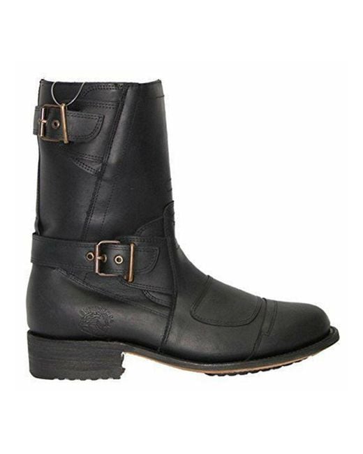 Grinders Black Leather Cowboy Boots-Route 66 for men