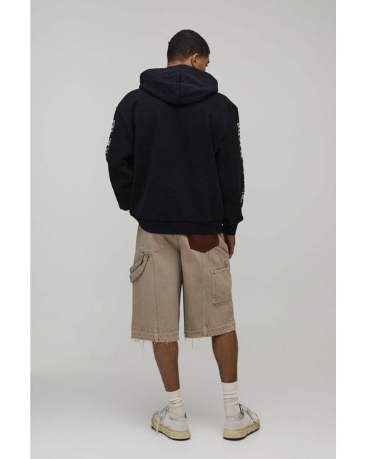 BoohooMAN Natural Let Down Hem Double Carpenter Loop Overdye Denim Jorts for men