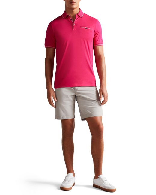 Ted Baker Red Tortila Ss Polo With Birdseye Stripe Collar Detail for men