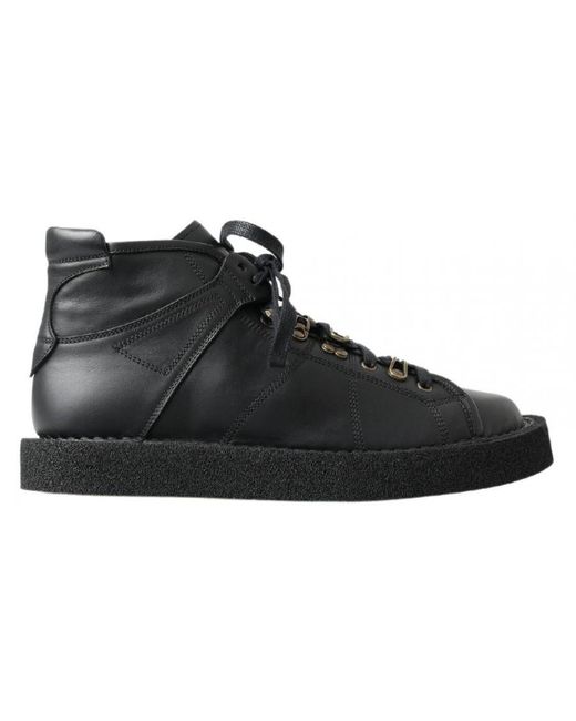Dolce & Gabbana Black Leather Slip On Stretch Boots for men
