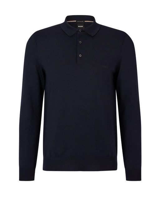 Boss Blue Bono-L Long Sleeved Polo Shirt Dark Cotton for men