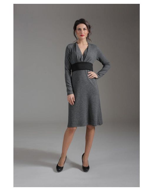 Conquista Gray Long Sleeve Empire Line Dress