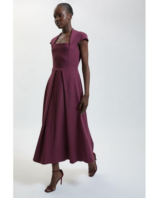 Karen Millen Purple Square Neck Tailored Full Skirted Maxi Dress
