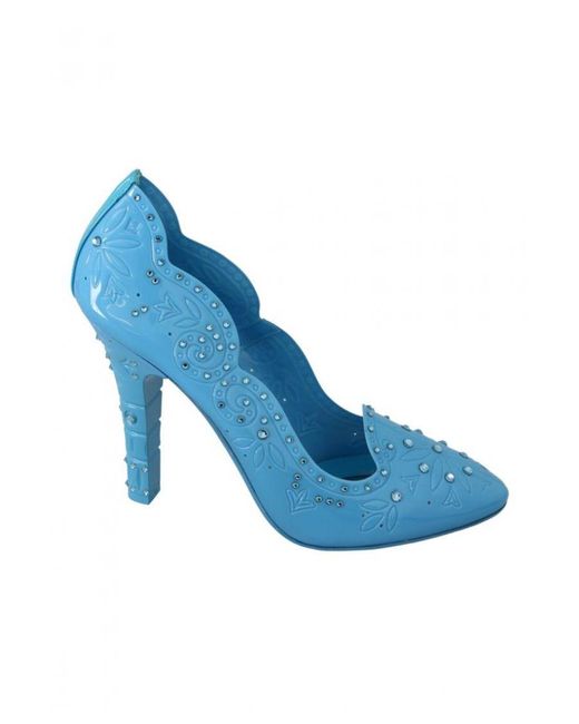 Dolce & Gabbana Blue Crystal Floral Cinderella Heels Shoes