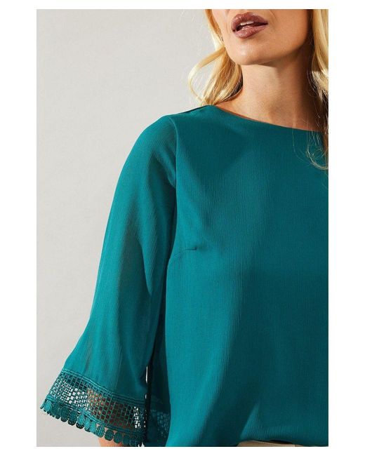 Wallis Blue Petite Lace Cuff Overlay Top