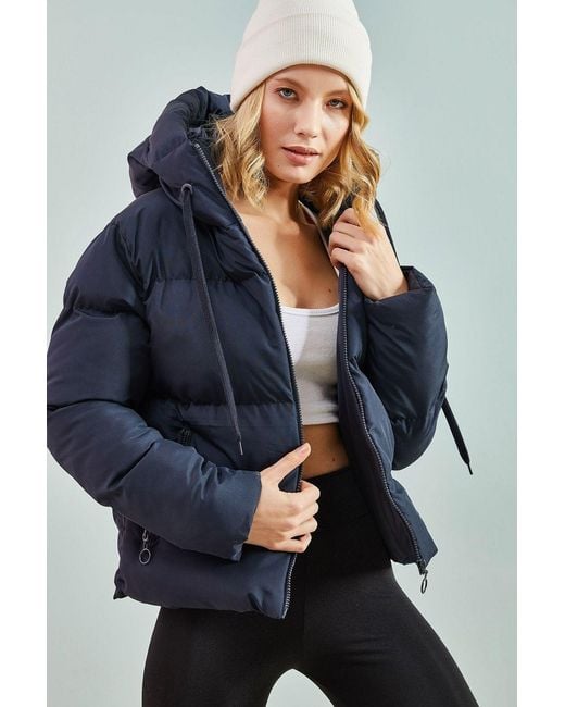 Bianco Lucci Blue Hooded Puffer Coat