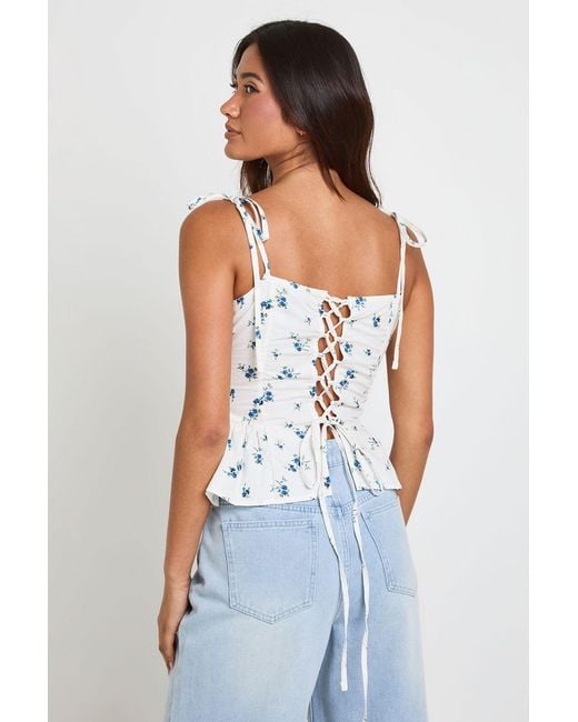 Boohoo White Ditsy Print Poplin Tie Shoulder Cami Top