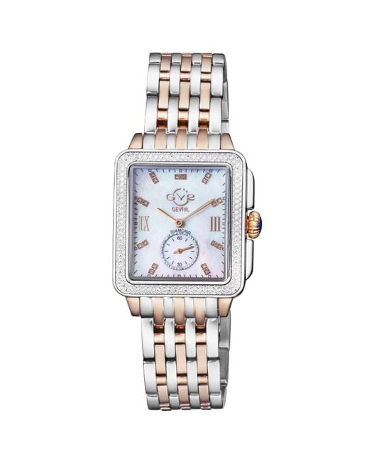 Gv2 Metallic Bari Swiss Quartz Mother Of Pearl Dial Diamonds Two-Tone Rose & Stainless Steel Watch