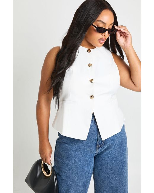 Boohoo White Plus Tailored Button Trim Waistcoat