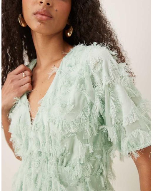 Y.A.S Green Textured V Neck Midi Dress