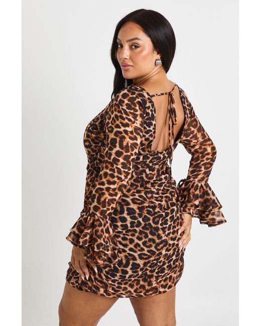 Boohoo Brown Plus Chiffon Ruffle Mini Dress