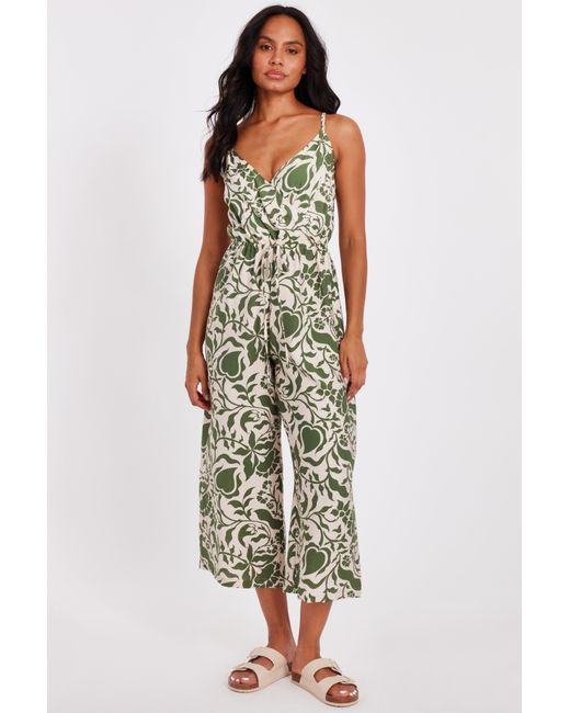 Quiz Green Tropical Print Jumpsuit Cotton