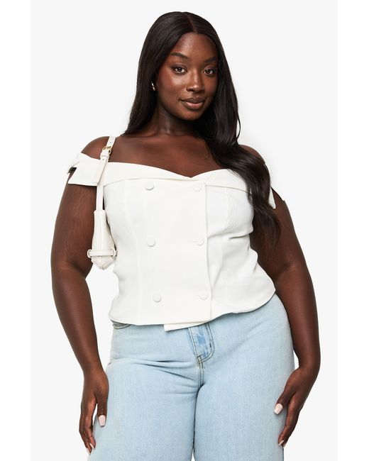 Boohoo White Plus Occasion Tailored Off Shoulder Top