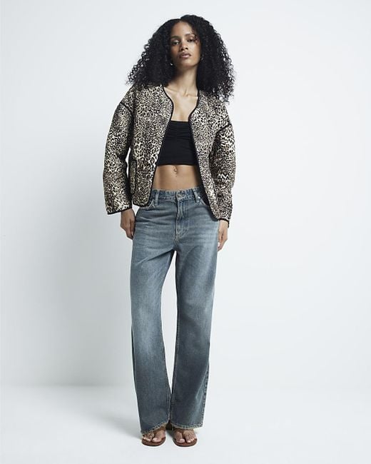 River Island Blue Leopard Print Quilted Jacket