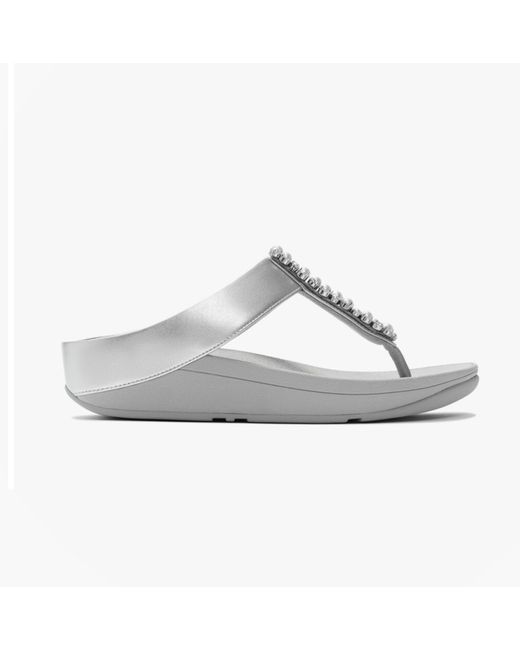 Fitflop White Fino Pearls And Crystal Toe-Post Sandals