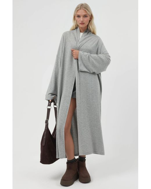 Busem Gray Relaxed Fit Longline Open-Front Shawl Collar Knit Cardigan