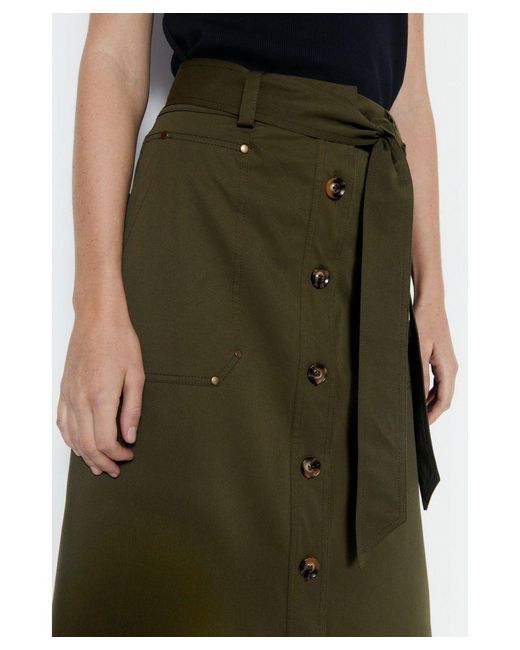 Warehouse Green Button Detail Tie Up Midi Skirt