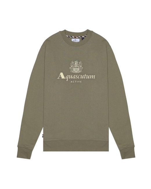 Aquascutum Green Active Big Logo Crewneck Army Cotton for men