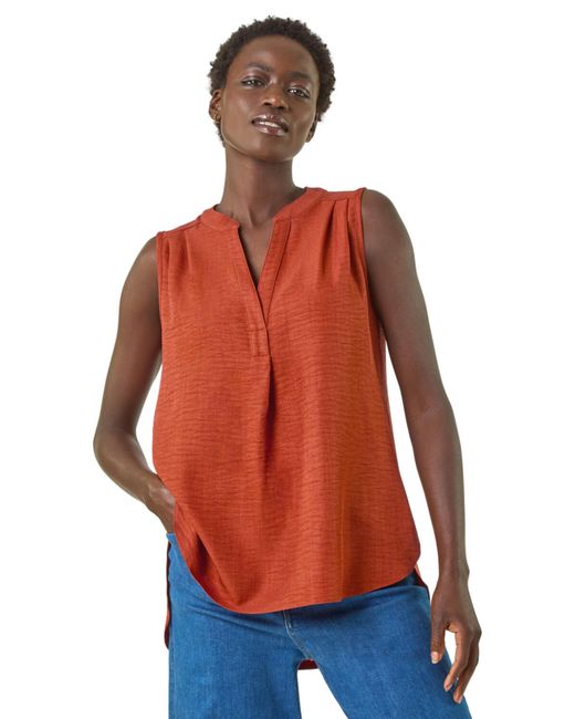 Roman Red V-Neck Front Pleat Vest Top