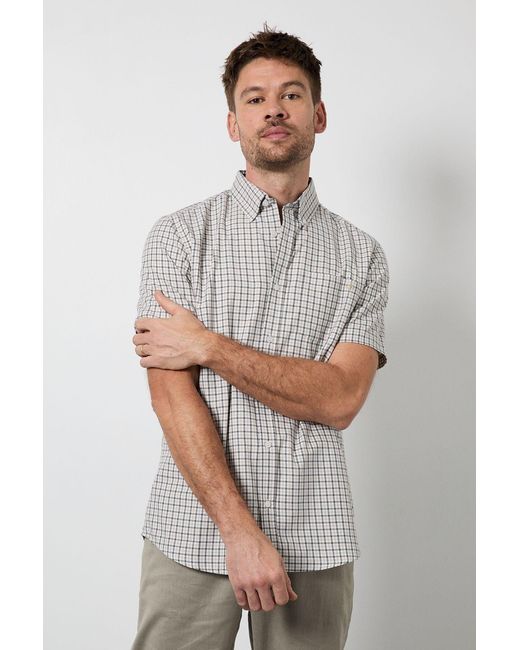MAINE Gray Gingham Check Short Sleeve Shirt Cotton for men