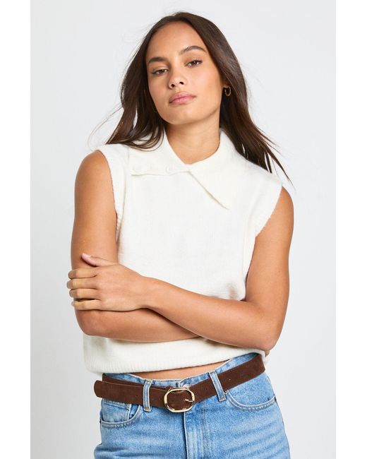 Boohoo White Collar Detail Soft Knit Knitted Top