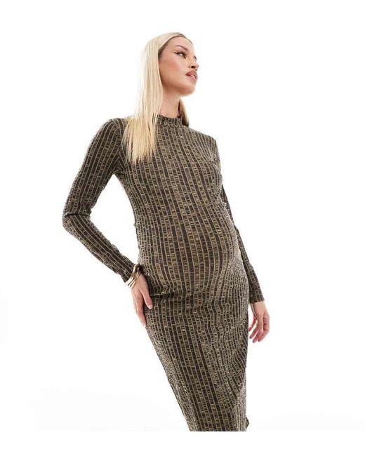 Mama.licious Brown Maternity Textured Rib Jersey Dress