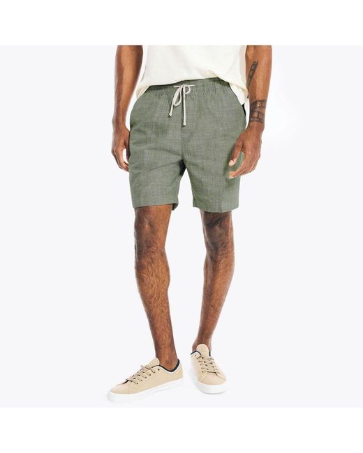 Nautica Green Textured Cotton Boardwalk Shorts for men