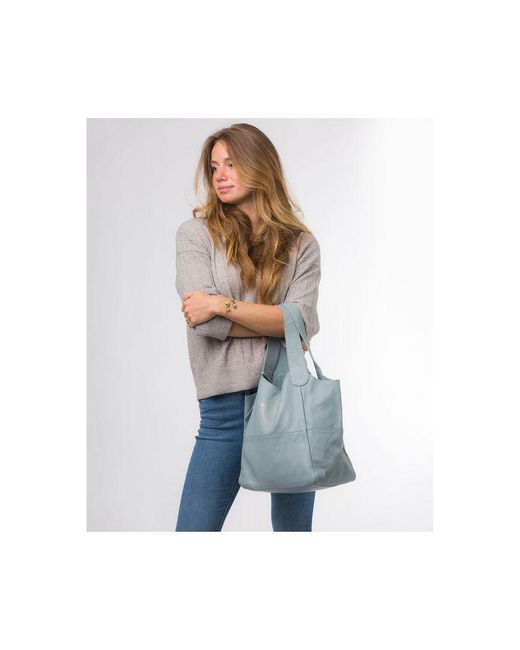 Pure Luxuries Blue 'Freer' Cashmere Leather Tote Bag