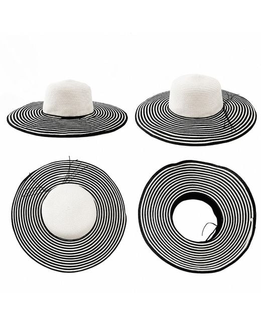 Woodland Leathers Brown Ladies Wide Brim Striped Sun Hat Foldable Adjustable Beach Hat