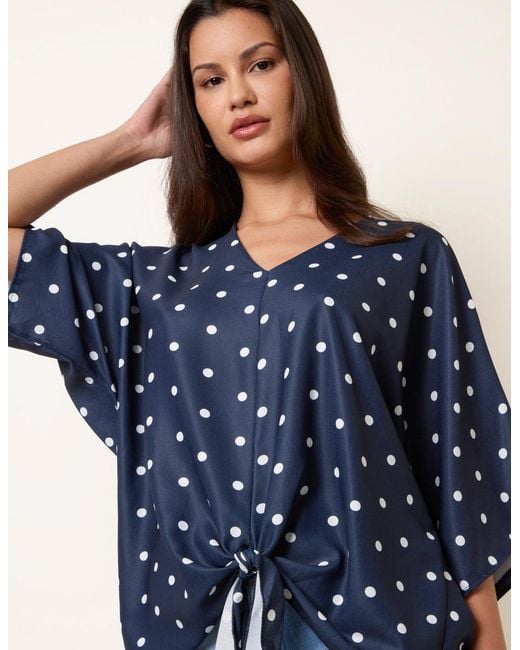 Blue Vanilla Blue Polka Dot Knot Front Top