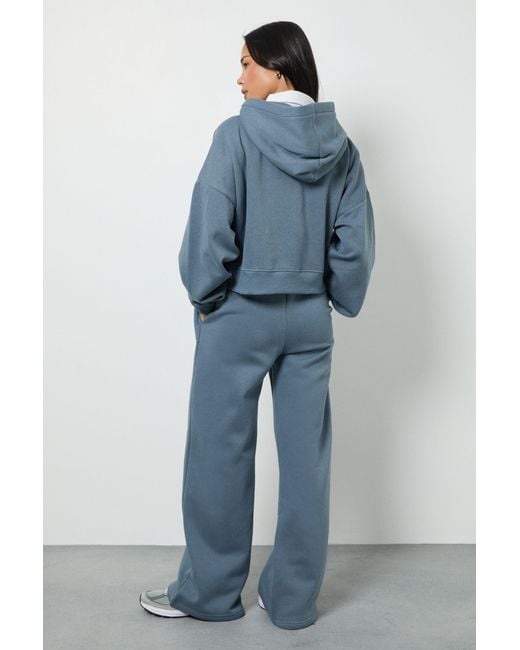 Boohoo Blue Pintuck Detail Deep Waistband Wide Leg Jogger