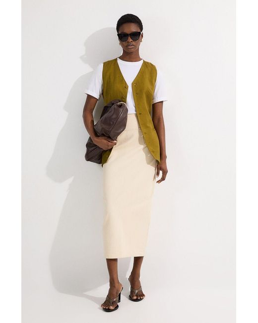 Karen Millen Natural Corset Waist Denim Midi Skirt