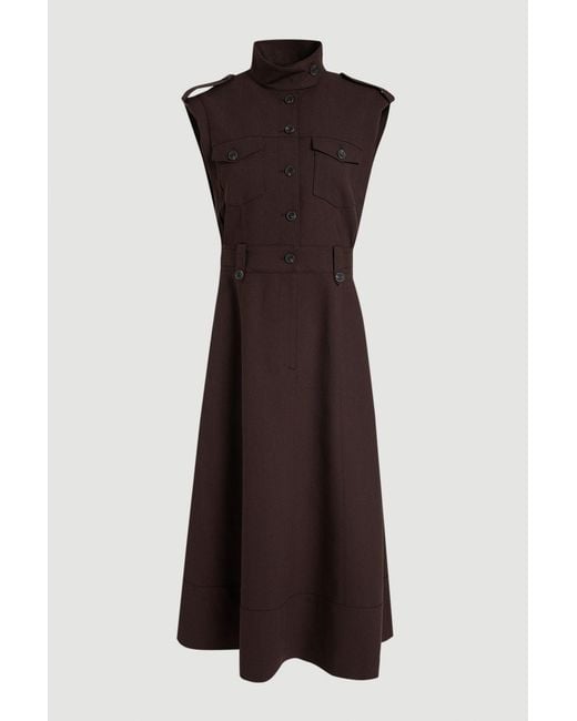 Karen Millen Brown Petite Herringbone Texture Utility Dress