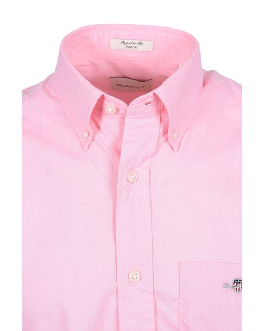 Gant Pink Reg Poplin Short Sleeve Shirt Washed Cotton for men