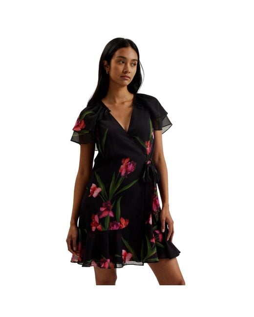 Ted Baker Black Fascia Angel Sleeve Wrap Mini Dress