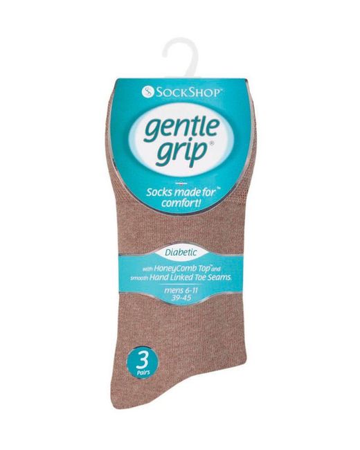Gentle Grip Brown 6 Pair Multipack Diabetic Sock With Honey Comb Top And Hand Linked Toe Seams for men