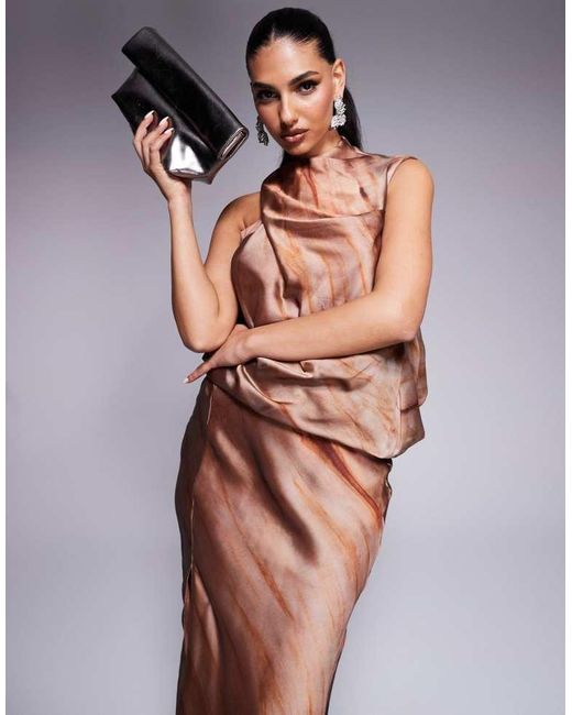 ASOS Brown High Neck Drape Maxi Dress