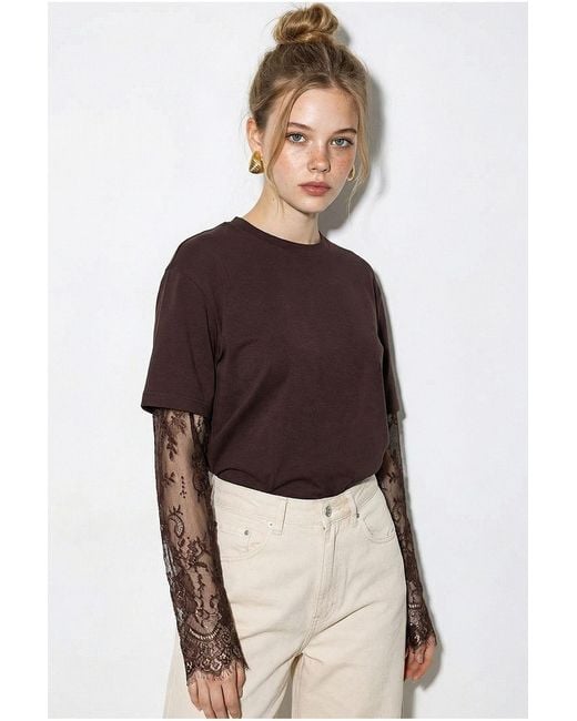 Bianco Lucci Brown Cotton- T-Shirt