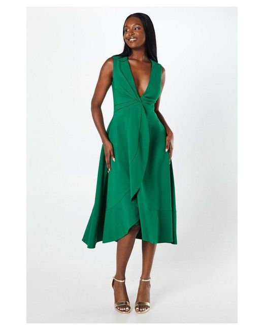 Coast Green Twist Front Wrap Skirt Crepe Midi Dress