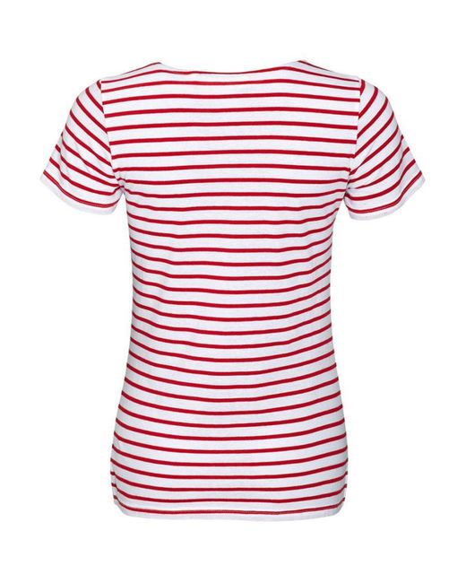 Sol's Red Ladies Miles Striped Short Sleeve T-Shirt Cotton