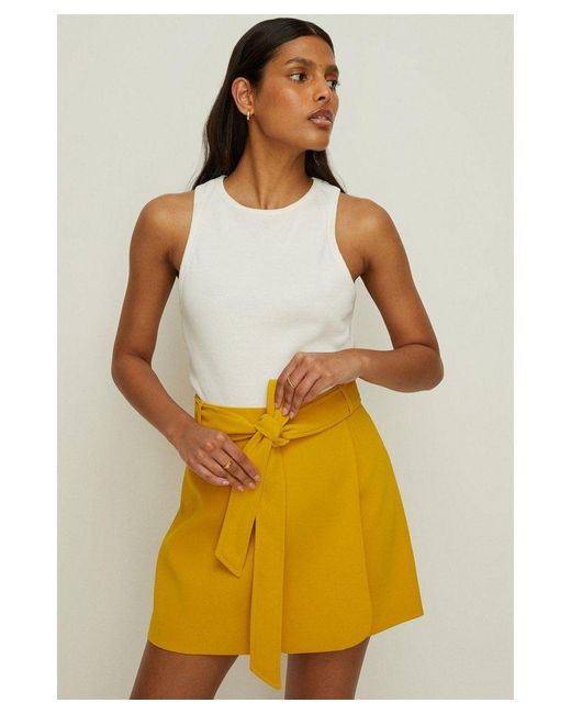 Oasis Yellow Premium Crepe Belted Wrap Mini Skirt