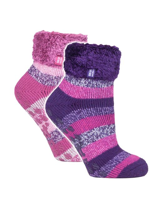 Heat Holders Purple 2 Pack Ladies Soft Lounge Socks With Grips
