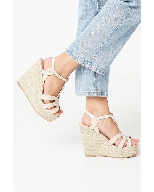 Faith Blue Honey T Bar High Espadrille Wedge Sandals
