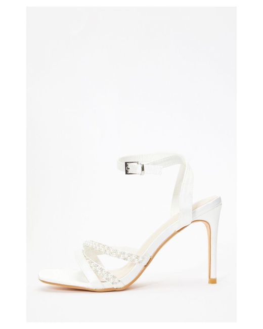 Quiz Natural Bridal Pearl Strappy Heeled Sandals