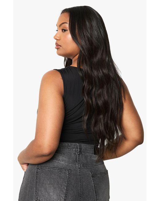 Boohoo Black Plus Double Layer Ruched Front One Piece