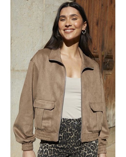 Threadbare Natural Suedette Utility Bomber Jacket